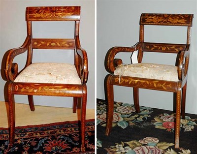 Lot 4489 - Pair of Dutch Marquetry Inlaid Mahogany Armchairs