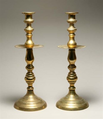 Lot 4247 - Pair of Brass Candlesticks Height 21 1/2 inches.