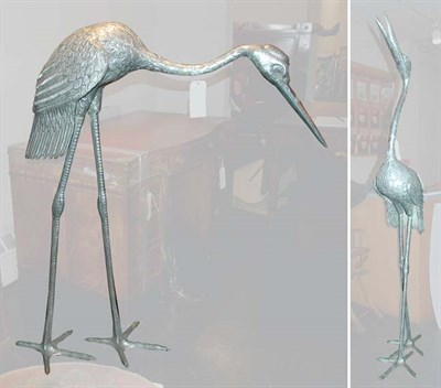 Lot 4190 - Pair of Silvered Metal Cranes Height of taller...