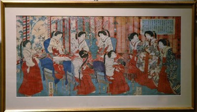 Lot 162A - Japanese Triptych Woodblock Print Depicting...