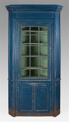 Lot 2046 - Chippendale Blue Painted Corner Cupboard Circa...