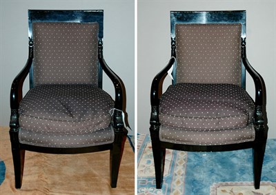 Lot 388 - Pair of Empire Style Black Painted Armchairs