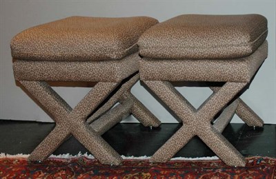 Lot 128 - Pair of Leopard Print Upholstered Stools...
