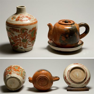 Lot 1552 - Japanese Orange Glazed Porcelain Teapot;...