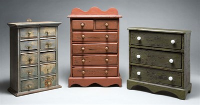 Lot 2127 - Three Painted Miniature Chests of Drawers...