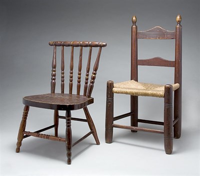 Lot 2071 - Slat Back Rush Seat Child's Chair 19th Century;...