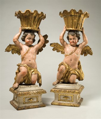 Lot 1275 - Pair of Italian Polychrome and Gilt Decorated...