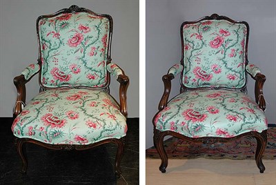 Lot 1312 - Pair of Louis XV Walnut Fauteuils a la Reine...