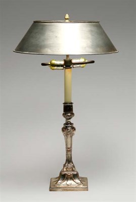 Lot 4504 - Silver Plated Candlestick Two-Light Lamp with...