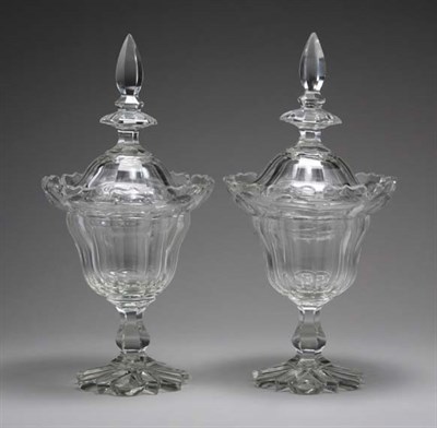 Lot 4443 - Pair of Anglo-Irish Glass Covered Sweetmeat...