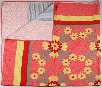 Lot 2115 - Applique Flower Quilt Circa 1860-1880 Yellow...