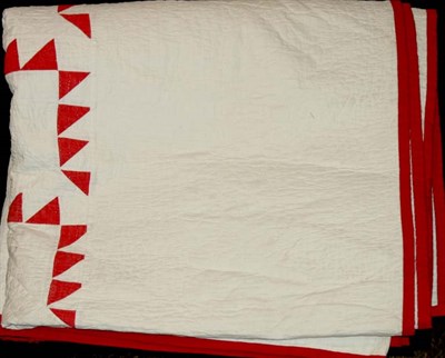 Lot 4757 - Red and White Star Quilt Circa 1900-1920 Red...