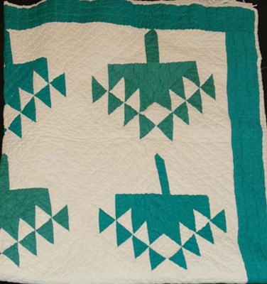 Lot 4758 - Green Pine Tree Quilt Circa 1930-1950 Twelve...