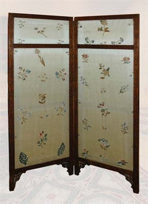 Lot 4220 - Embroidered Silk Inset Mahogany Two-Panel...