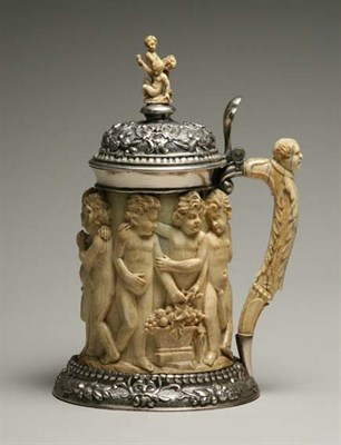 Lot 4321 - Continental Silver and Ivory Tankard 19th Century