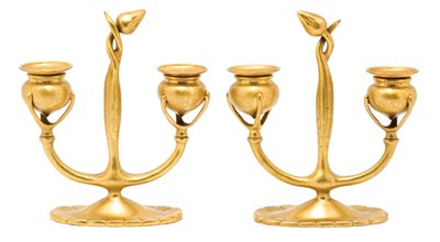 Lot 4357 - Pair of Tiffany Studios Gilt-Bronze Two-Light...