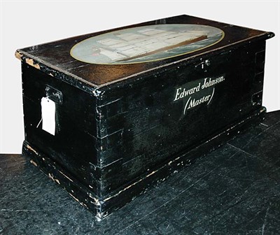 Lot 117 - Black Painted Trunk with Nautical Scene of a...
