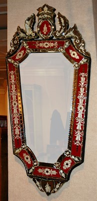 Lot 464 - Venetian Etched Red Glass Framed Mirror Height...