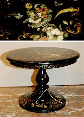 Lot 4372 - Victorian Style Polychrome Decorated Black...
