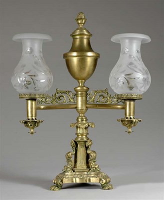 Lot 2098 - English Gilt-Bronze Two-Light Argand Lamp...