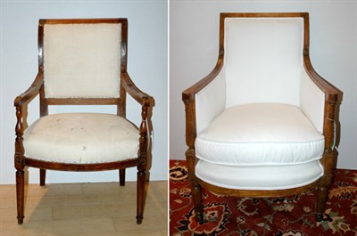 Lot 547 - Empire Style Walnut Bergere; Together with...