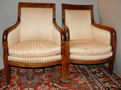 Lot 522 - Pair of Empire Style Upholstered Walnut Bergeres