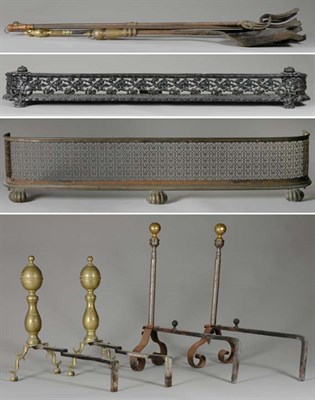 Lot 2048 - Group of Brass and Iron Fireplace Equipment...
