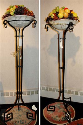 Lot 4201 - Pair of Glass, Alabaster and Iron Torcheres...