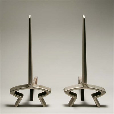 Lot 4280 - Pair of Moderne Style Silvered Metal Andirons...