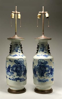 Lot 4493 - Pair of Asian Blue and White Porcelain Vases...