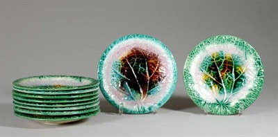 Lot 2211 - Set of Ten Majolica Leaf Molded Dessert Plates...
