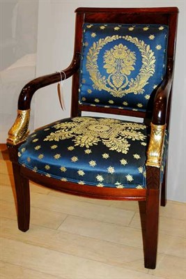 Lot 4503 - French Restoration Upholstered Walnut Fauteuil