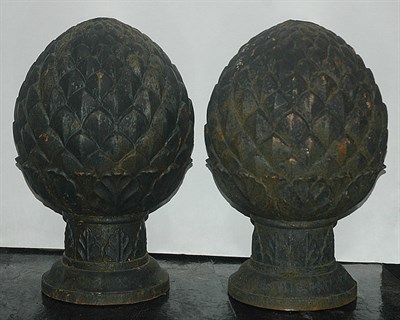 Lot 175 - Pair of Painted Iron Pine Cone Garden Finials...
