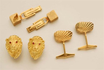 Lot 2495 - Three Pairs of Gold Cufflinks