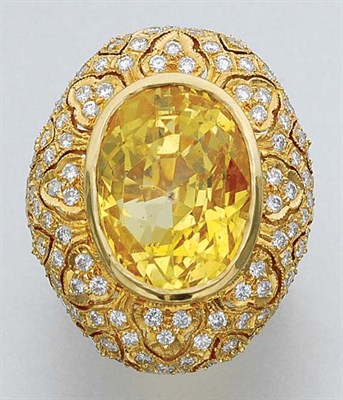 Lot 395 - Gold, Yellow Sapphire and Diamond Ring