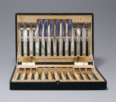 Lot 4618 - English Silver and Enamel Fruit Service...