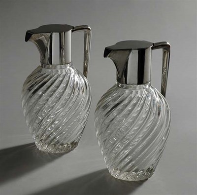 Lot 4630 - Pair of German 800 Silver Mounted Glass Ewers...