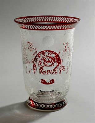 Lot 4634 - Bohemian Etched Ruby and Colorless Glass Vase...