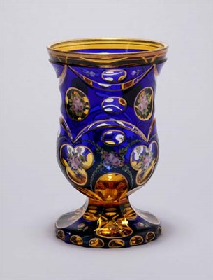 Lot 4669 - Bohemian Cobalt Cut to Clear Glass Vase Height...