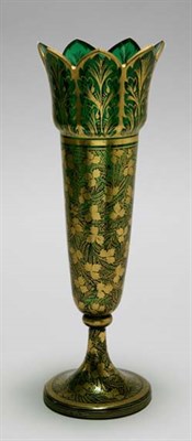Lot 4675 - Bohemian Gilt Decorated Green Glass Vase...