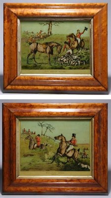 Lot 4684 - Pair of Reverse Painted Glass Equestrian...