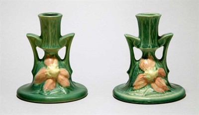 Lot 4693 - Pair of Roseville Pottery Candlesticks Height...