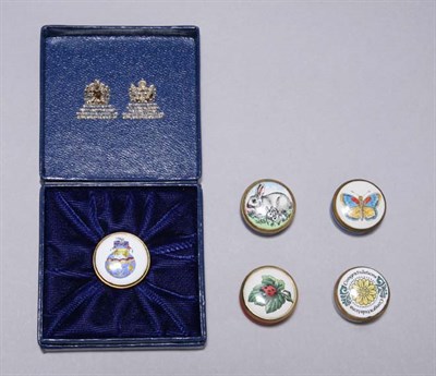 Lot 4705 - Five Battersea Style Enamel Trinket Boxes One...