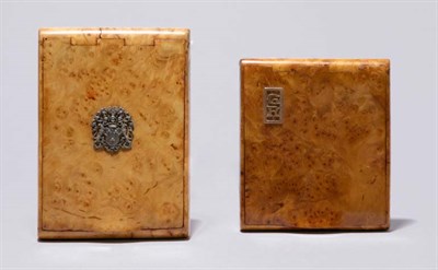 Lot 4706 - Two Metal Mounted Burl-Wood Cigarette Boxes
