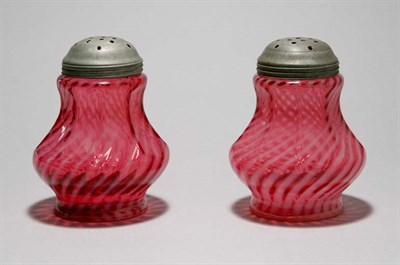Lot 4728 - Pair of American Colored Glass Shakers Height...