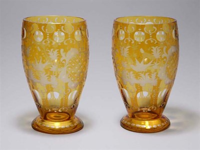 Lot 4742 - Pair of Bohemian Amber Cut to Clear Glass...