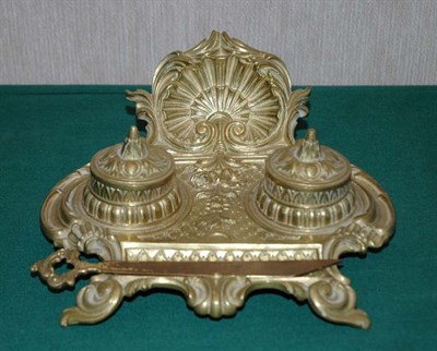 Lot 4760 - Rococo Style Brass Inkstand; Together with a...