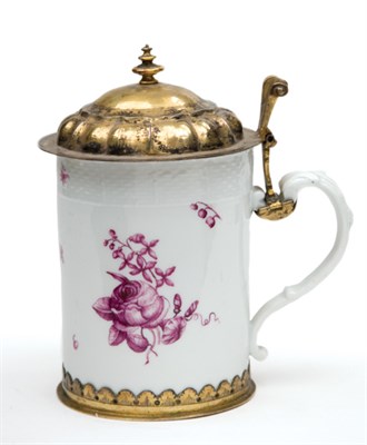 Lot 1100 - Meissen Porcelain Tankard with Silver Gilt...