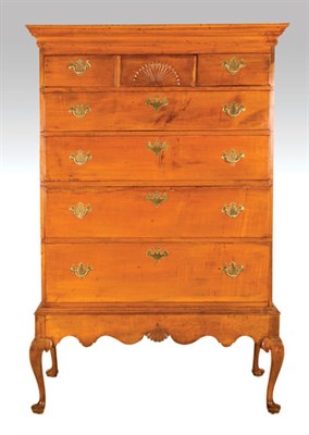 Lot 2099 - Queen Anne Maple Chest on Frame New England,...