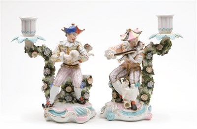 Lot 1498 - Pair of German Porcelain Figural Candlesticks...